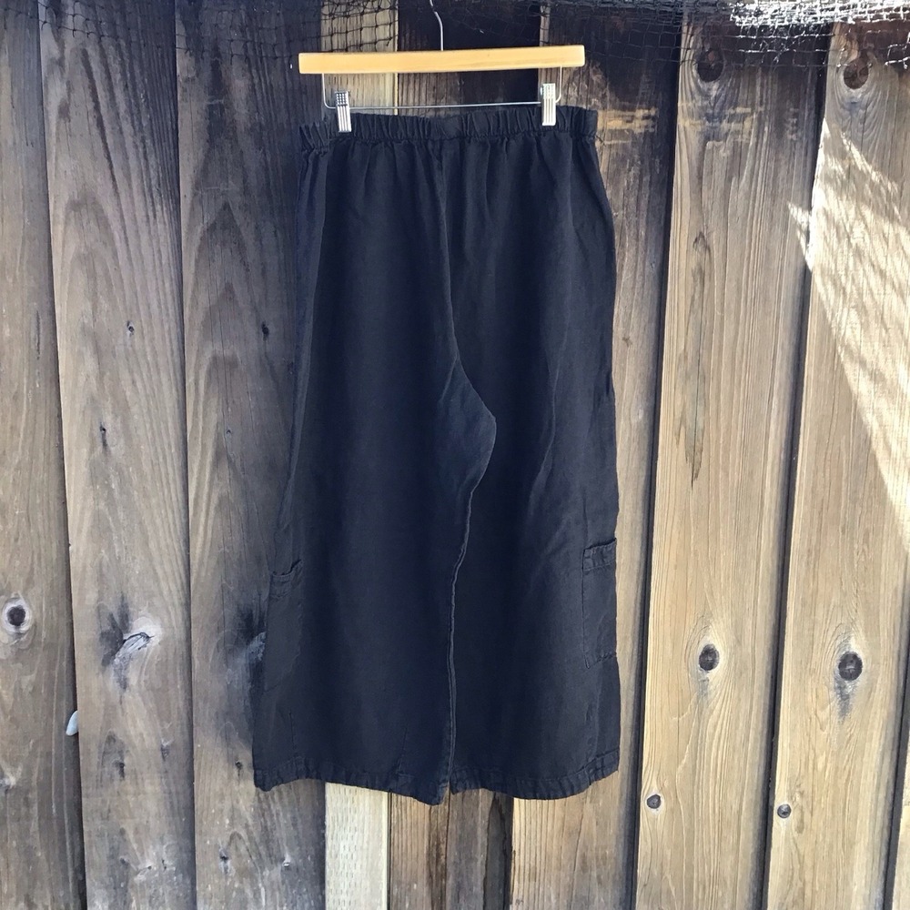 Bryn Walker Black Linen Cropped Wide Leg Pants Women's XL Made in USA - Picture 6 of 8